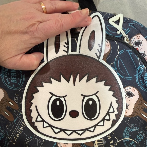 Labubu Black Backpack with adorable travel stamp design, Brand New With Tags - Picture 2 of 11